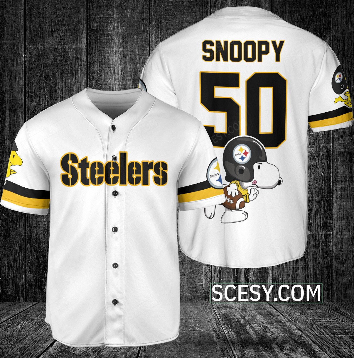 Pittsburgh Steelers Snoopy Baseball Jersey White