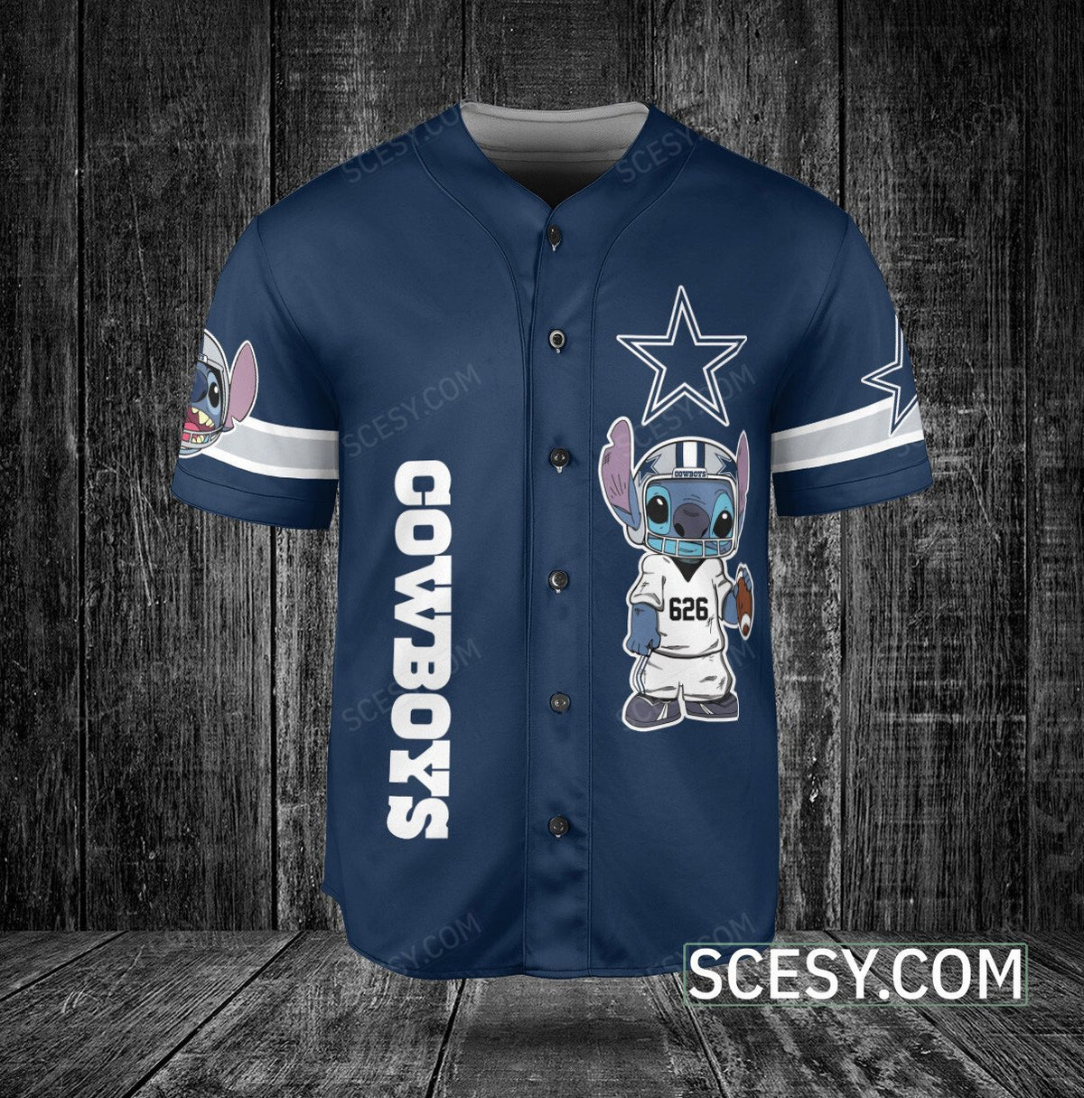 Dallas Cowboys Lilo & Stitch Baseball Jersey Navy