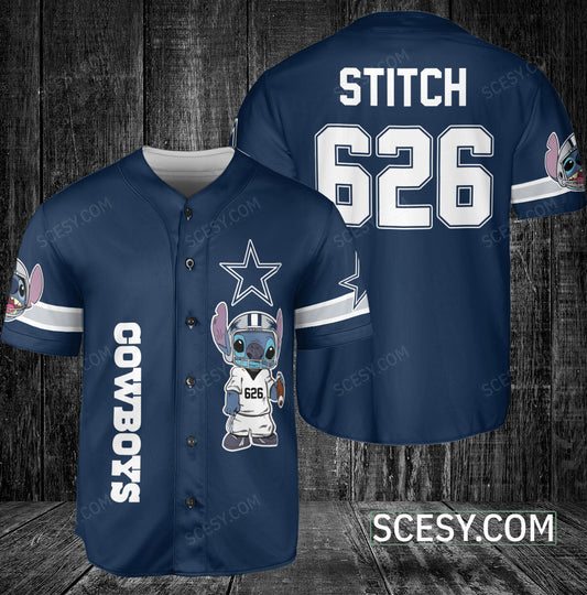Dallas Cowboys Lilo & Stitch Baseball Jersey Navy