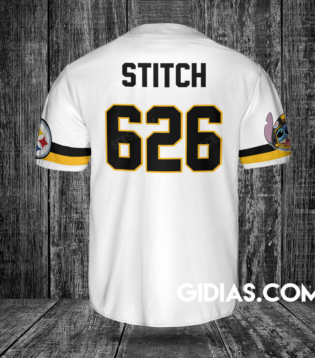 Pittsburgh Steelers Lilo And Stitch Baseball Jersey White