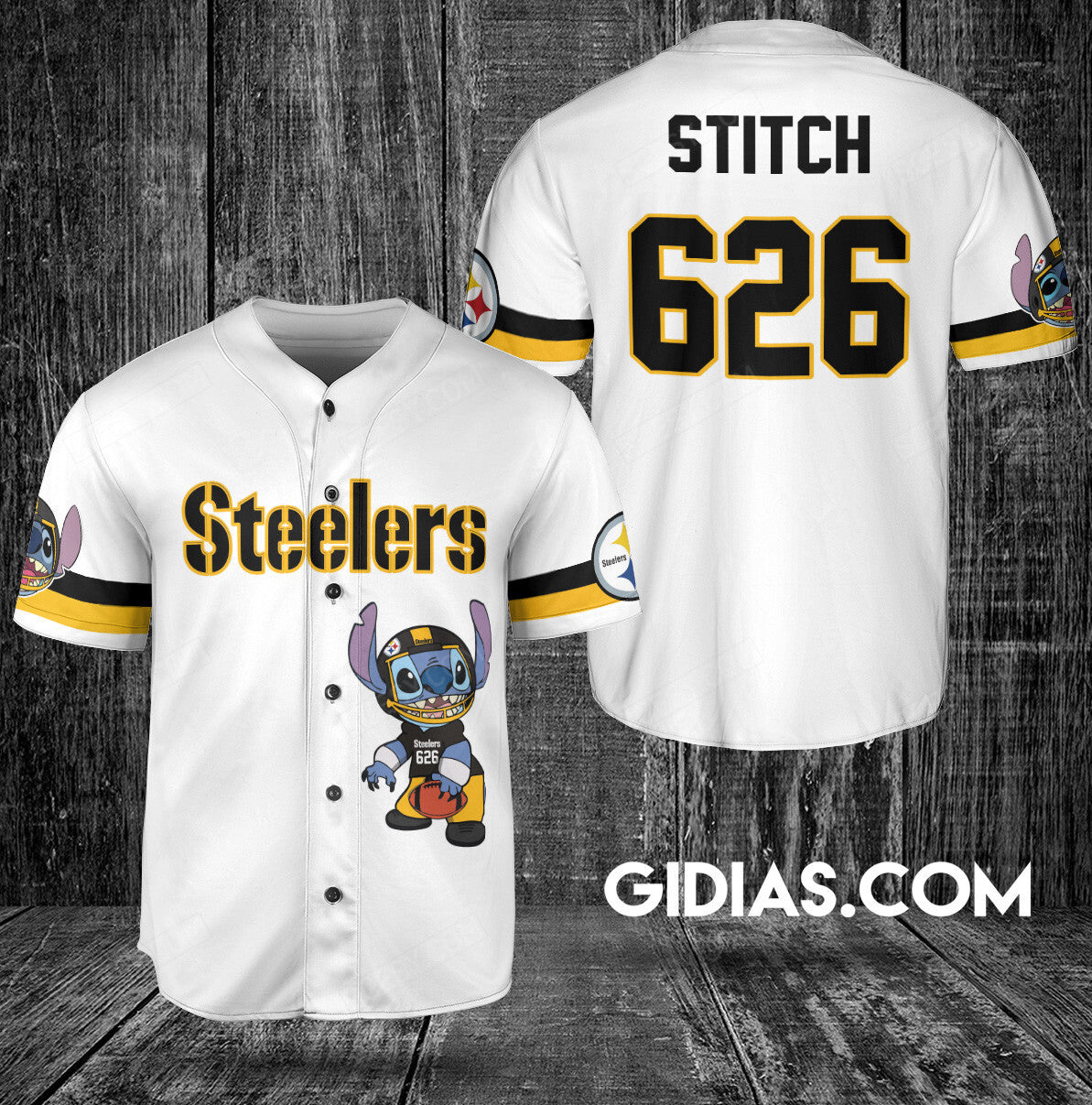 Pittsburgh Steelers Lilo And Stitch Baseball Jersey White