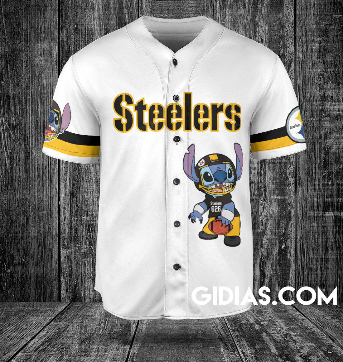 Pittsburgh Steelers Lilo And Stitch Baseball Jersey White