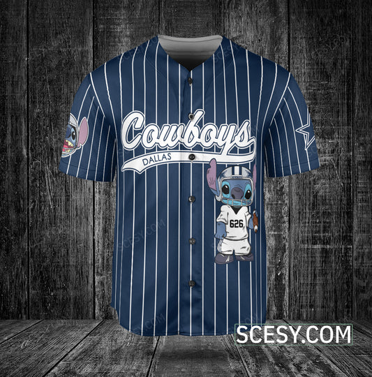 Dallas Cowboys Lilo & Stitch Baseball Jersey Navy Striped