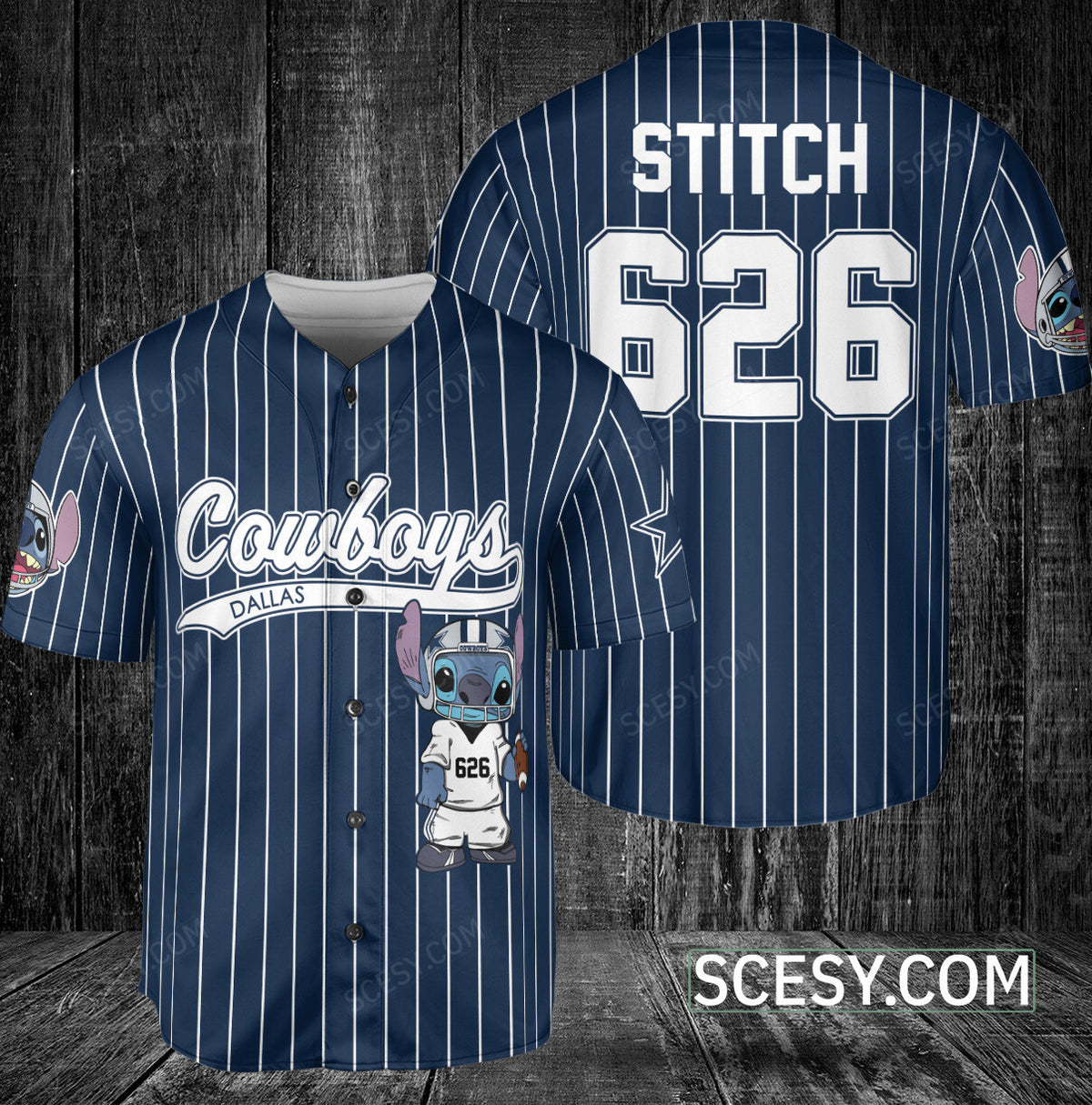 Dallas Cowboys Lilo & Stitch Baseball Jersey Navy Striped