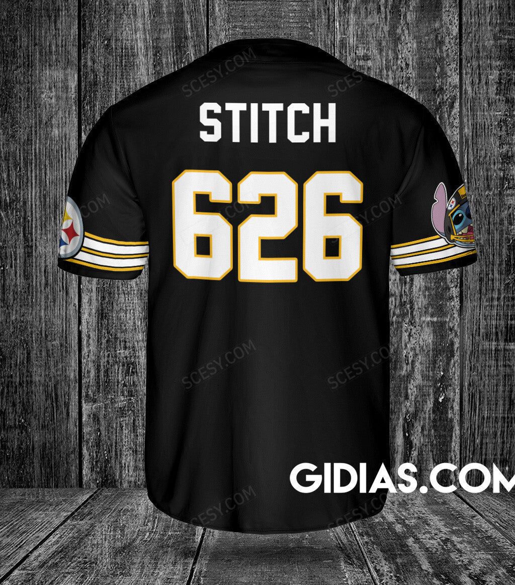 Pittsburgh Steelers Lilo And Stitch Baseball Jersey Black