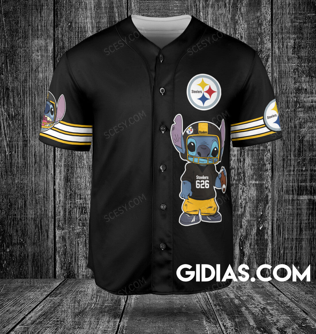 Pittsburgh Steelers Lilo And Stitch Baseball Jersey Black