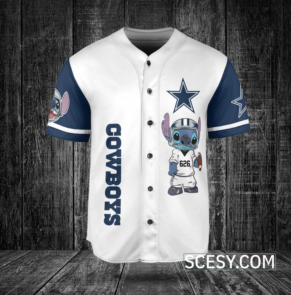 Dallas Cowboys Lilo & Stitch Baseball Jersey White