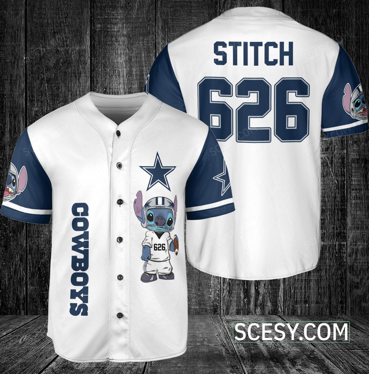 Dallas Cowboys Lilo & Stitch Baseball Jersey White