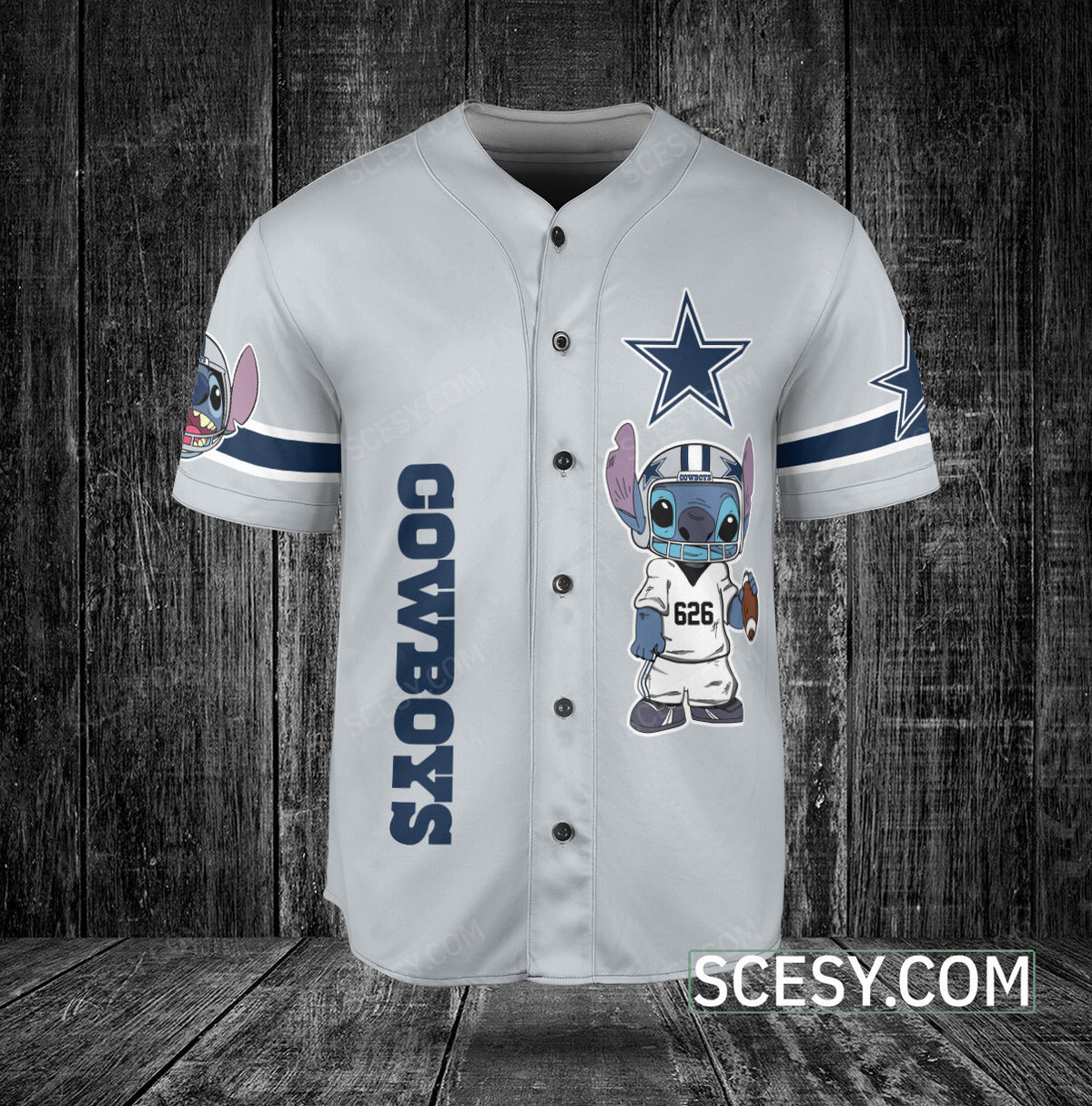 Dallas Cowboys Lilo & Stitch Baseball Jersey Gray