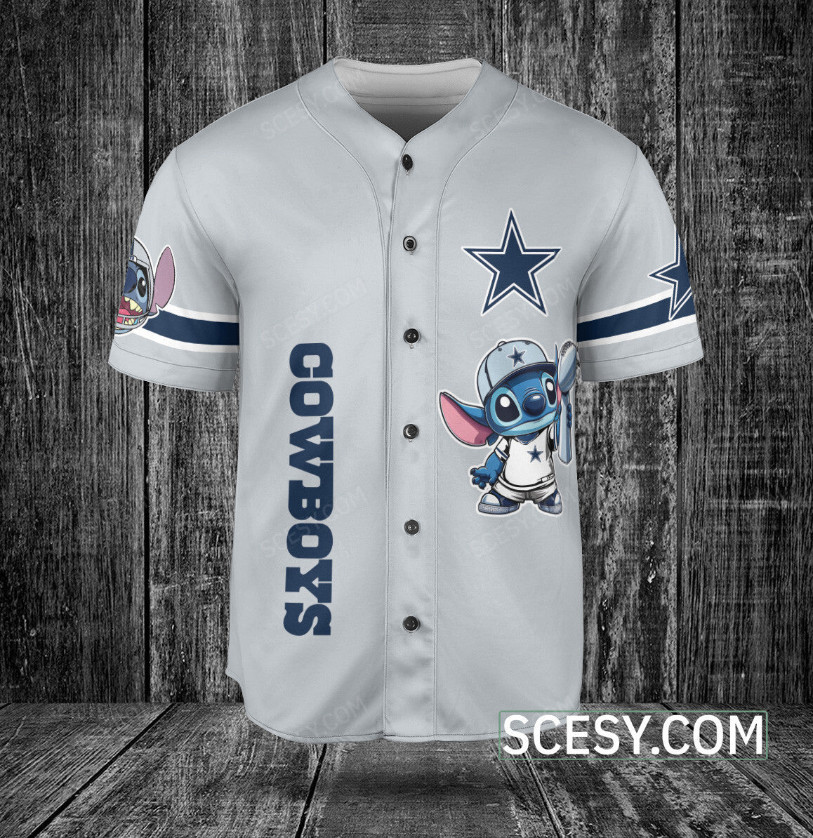Dallas Cowboys Lilo & Stitch Champions Baseball Jersey Gray