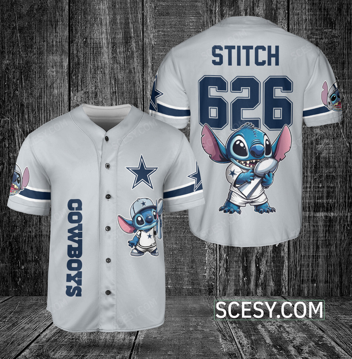 Dallas Cowboys Lilo & Stitch Champions Baseball Jersey Gray