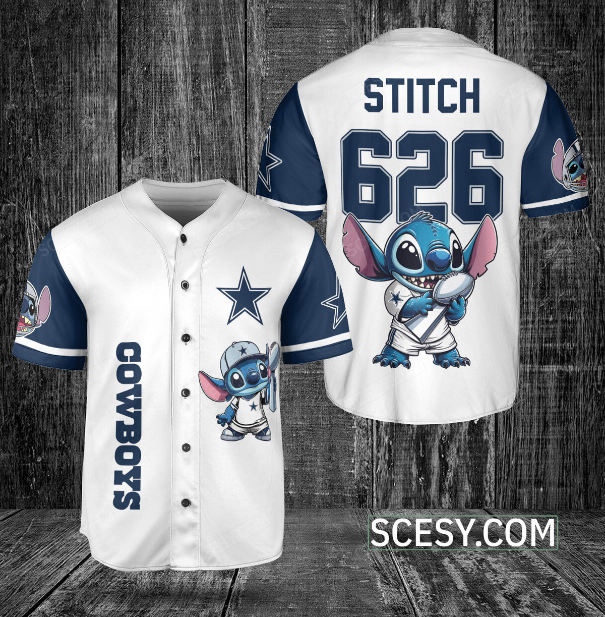 Dallas Cowboys Lilo & Stitch Champions Baseball Jersey White