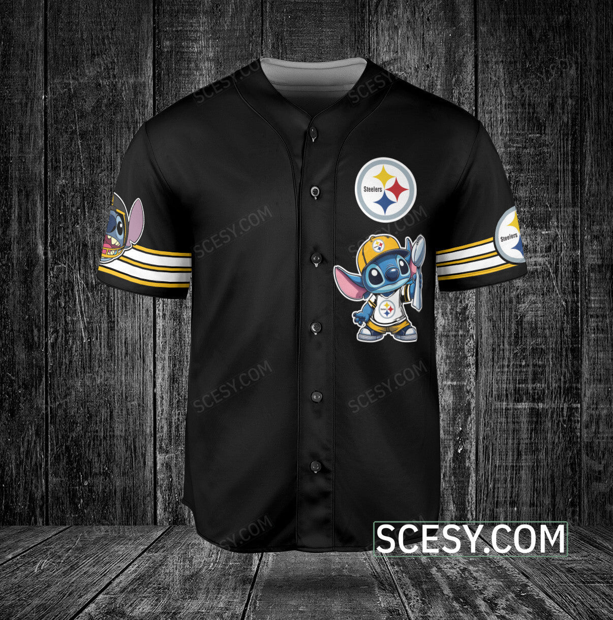 Pittsburgh Steelers Lilo And Stitch Champions Baseball Jersey Black