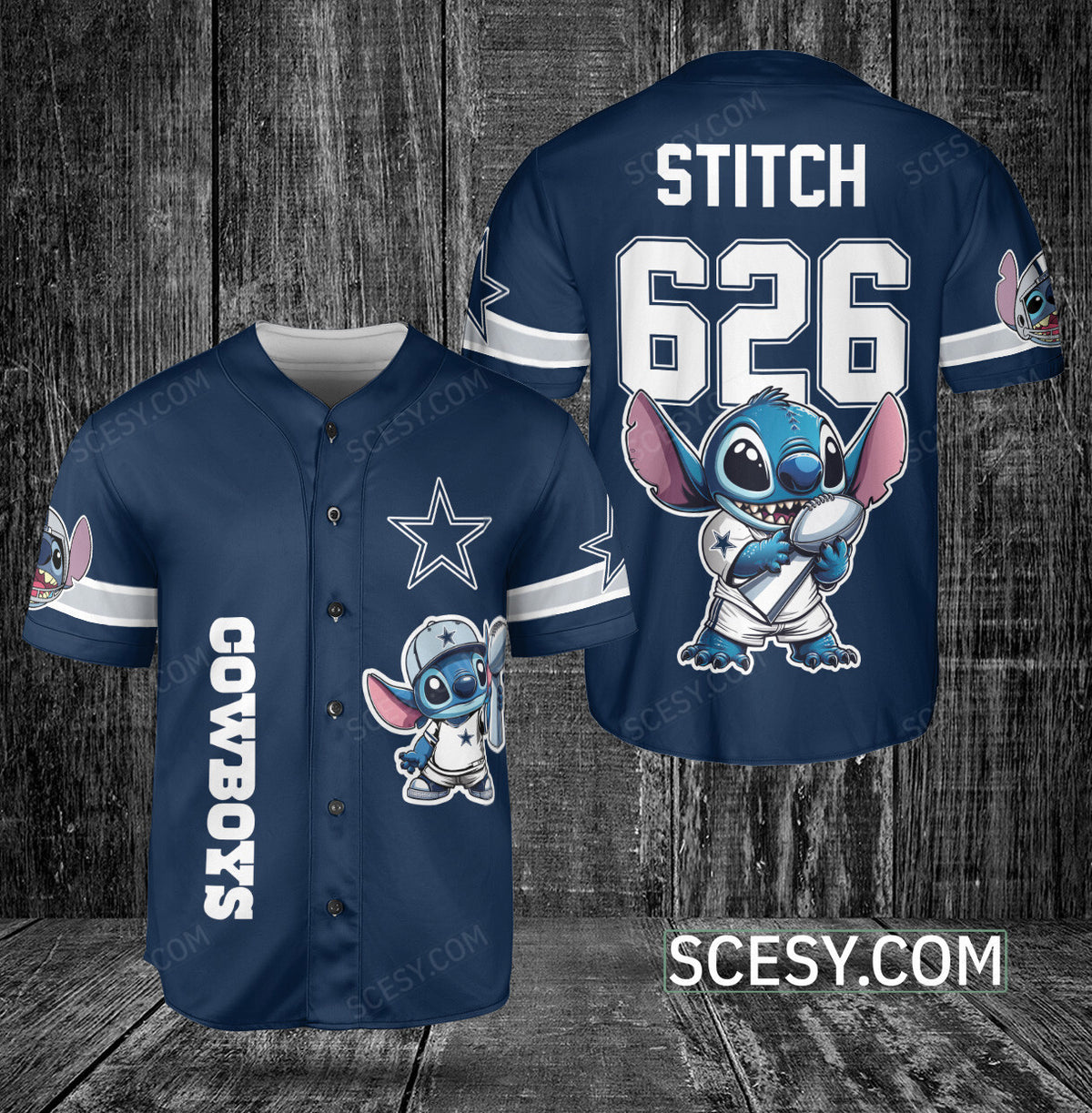 Dallas Cowboys Lilo & Stitch Champions Baseball Jersey Navy