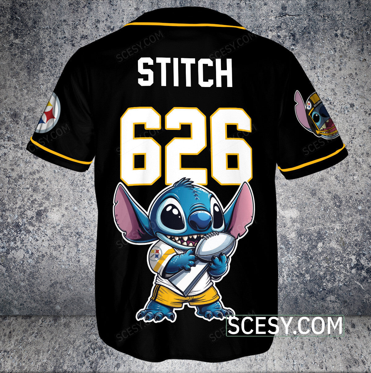Pittsburgh Steelers Lilo And Stitch Champions Baseball Jersey Black Pipping