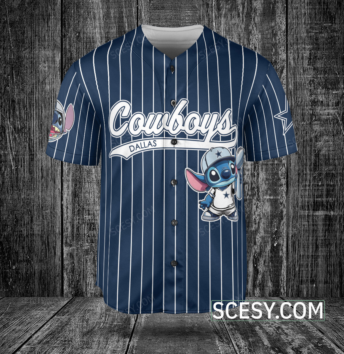 Dallas Cowboys Lilo & Stitch Champions Baseball Jersey Navy Striped