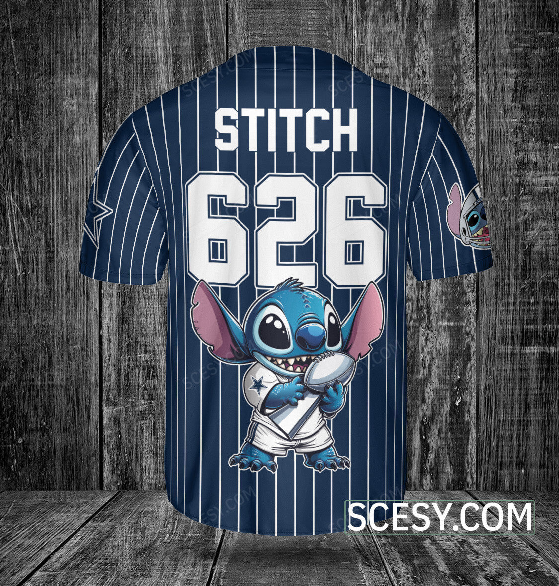 Dallas Cowboys Lilo & Stitch Champions Baseball Jersey Navy Striped