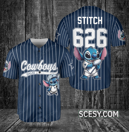 Dallas Cowboys Lilo & Stitch Champions Baseball Jersey Navy Striped