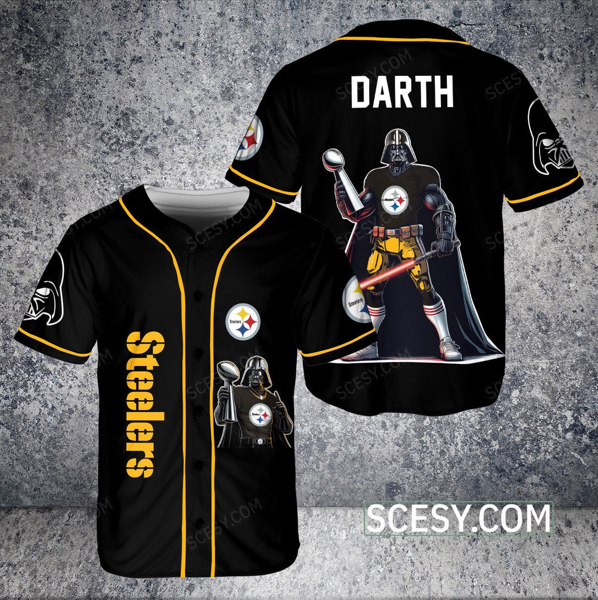 Pittsburgh Steelers Darth Vader Baseball Jersey Black Piping