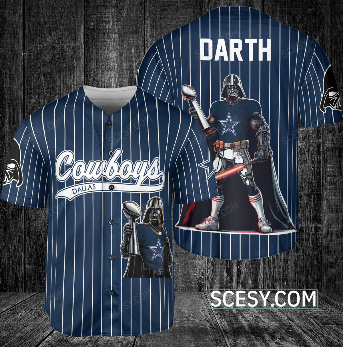 Dallas Cowboys Darth Vader Baseball Jersey Navy Striped