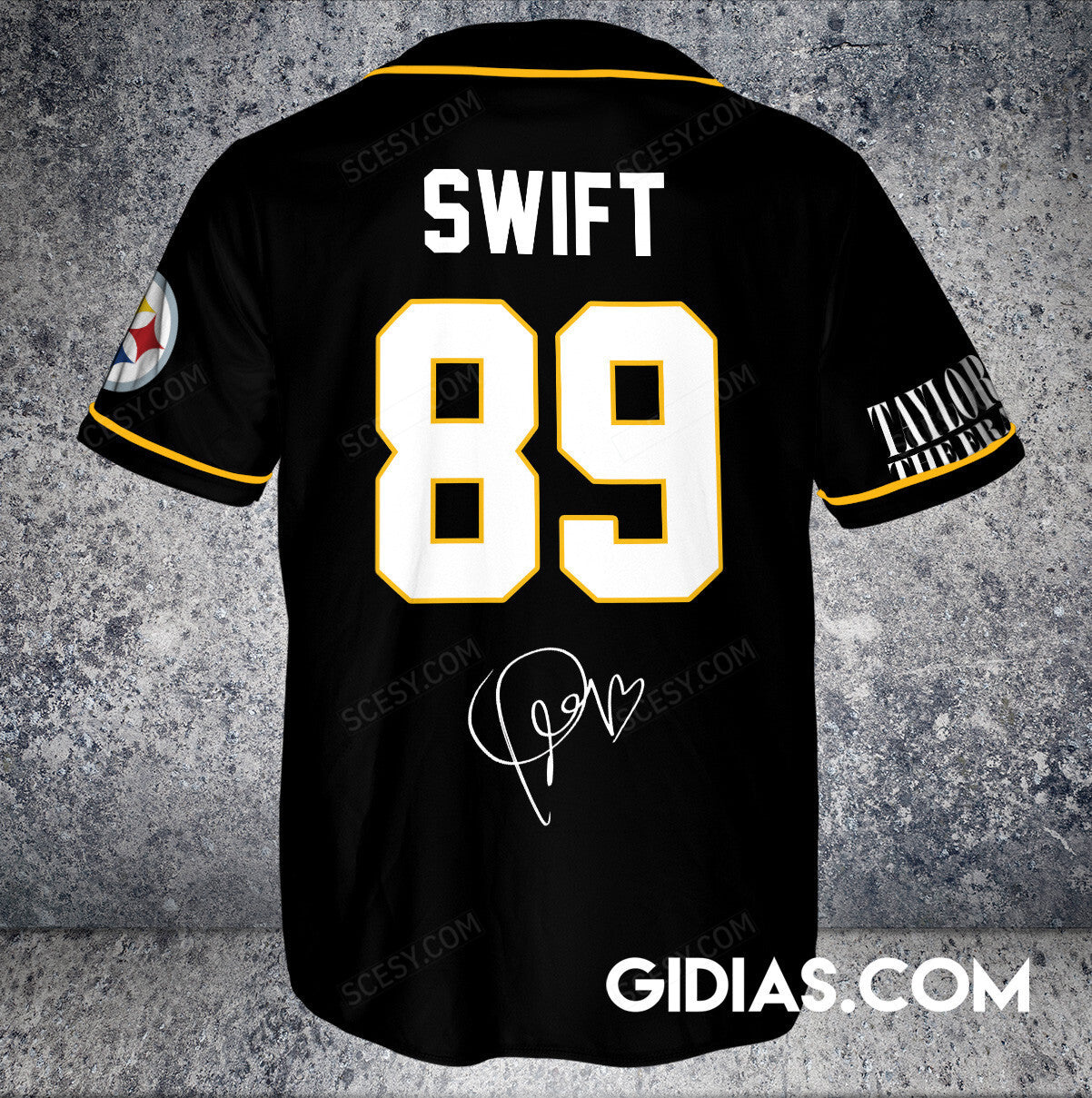 Pittsburgh Steelers Taylor Swift Baseball Jersey Black Pipping Number #89