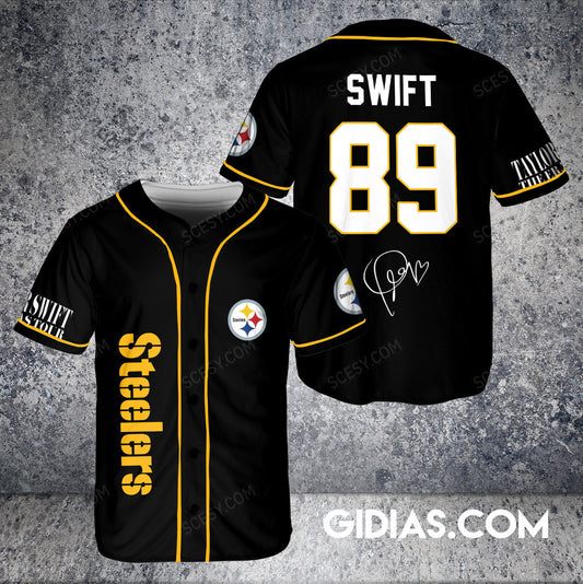 Pittsburgh Steelers Taylor Swift Baseball Jersey Black Pipping Number #89