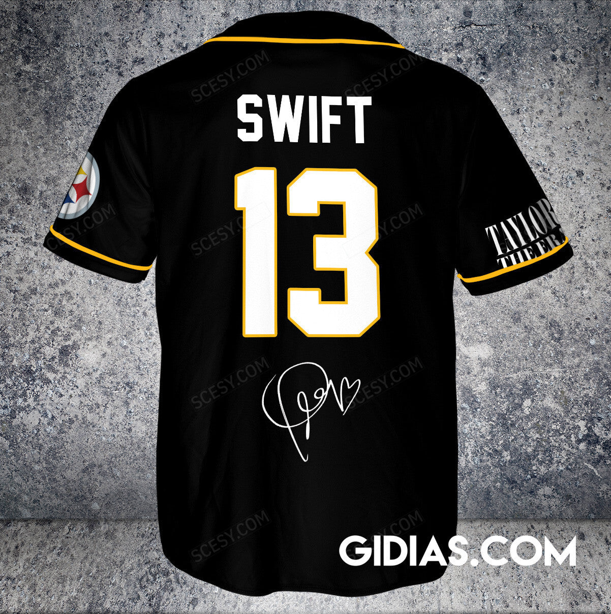 Pittsburgh Steelers Taylor Swift Baseball Jersey Black Pipping Number #13