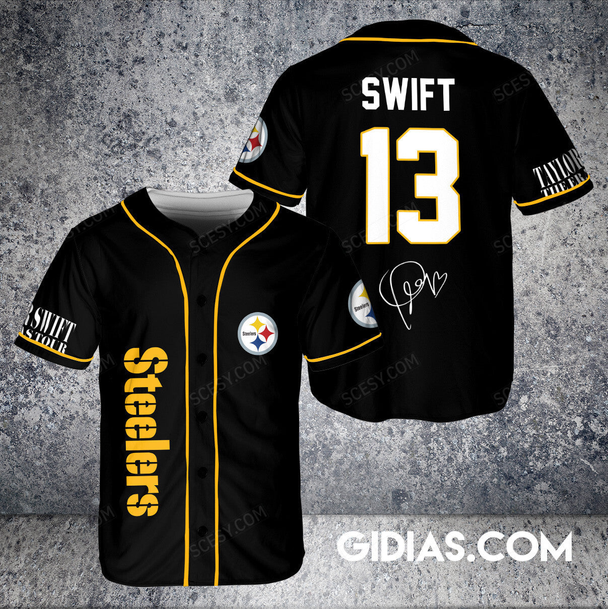 Pittsburgh Steelers Taylor Swift Baseball Jersey Black Pipping Number #13