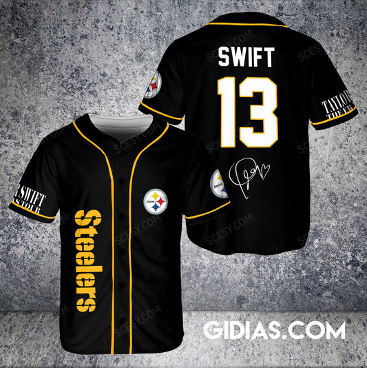 Pittsburgh Steelers Taylor Swift Baseball Jersey Black Pipping Number #13
