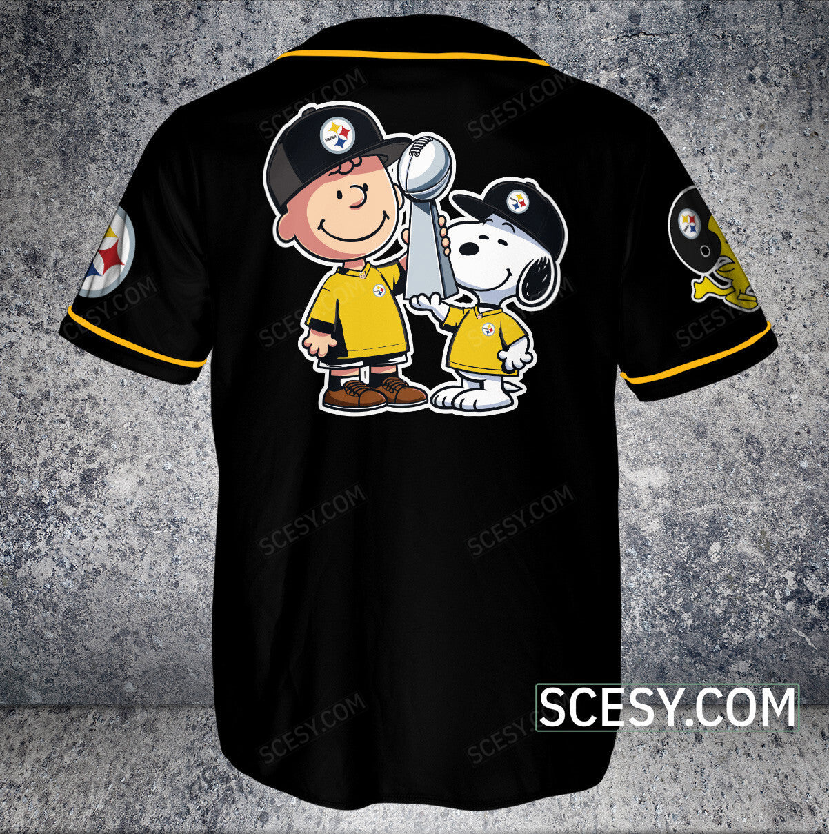 Pittsburgh Steelers Peanut Snoopy Baseball Jersey Black Pipping