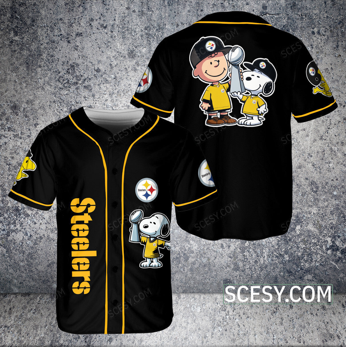Pittsburgh Steelers Peanut Snoopy Baseball Jersey Black Pipping