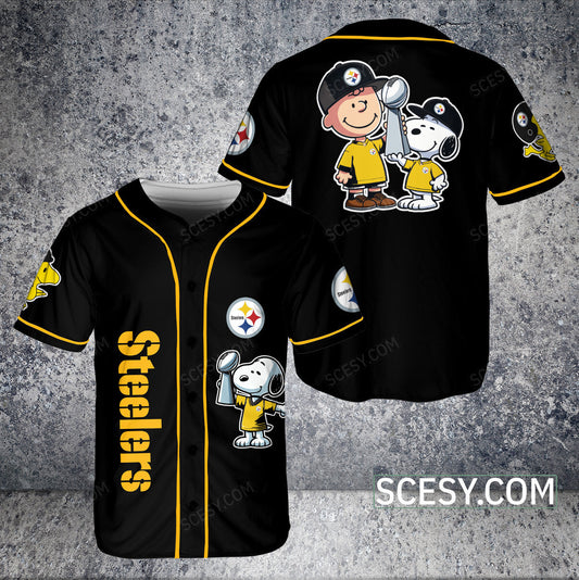 Pittsburgh Steelers Peanut Snoopy Baseball Jersey Black Pipping