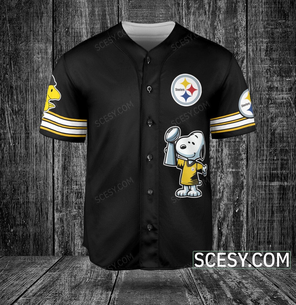 Pittsburgh Steelers Peanut Snoopy Baseball Jersey Black