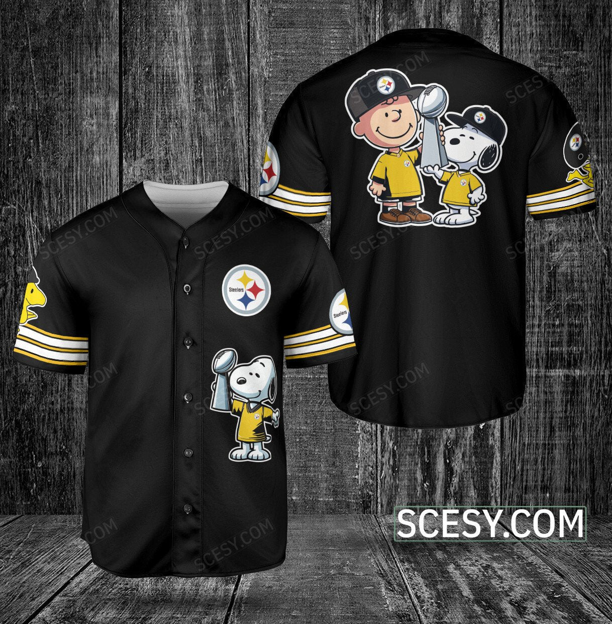 Pittsburgh Steelers Peanut Snoopy Baseball Jersey Black