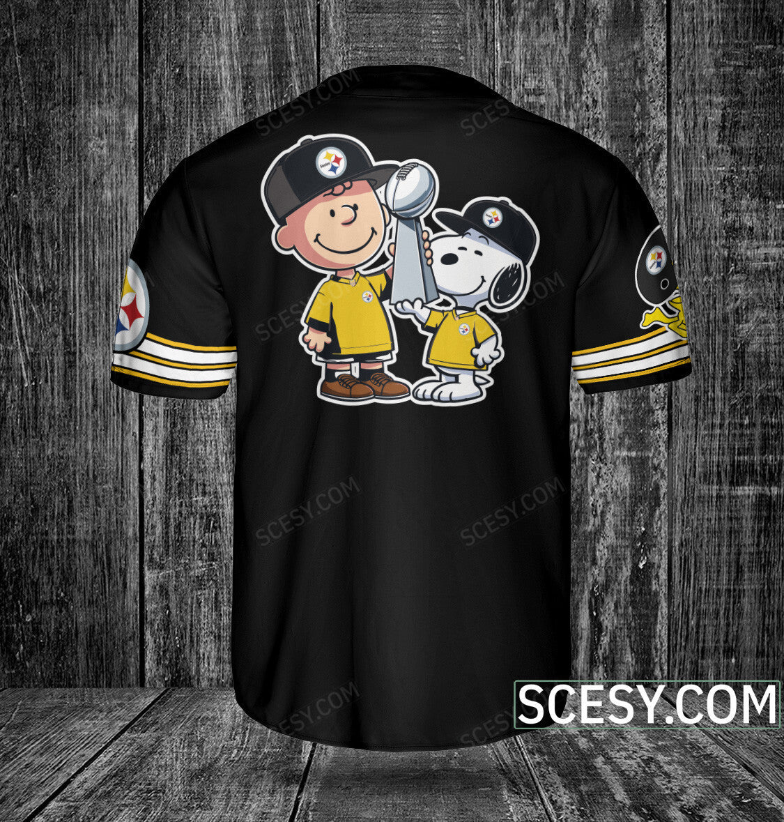 Pittsburgh Steelers Peanut Snoopy Baseball Jersey Black