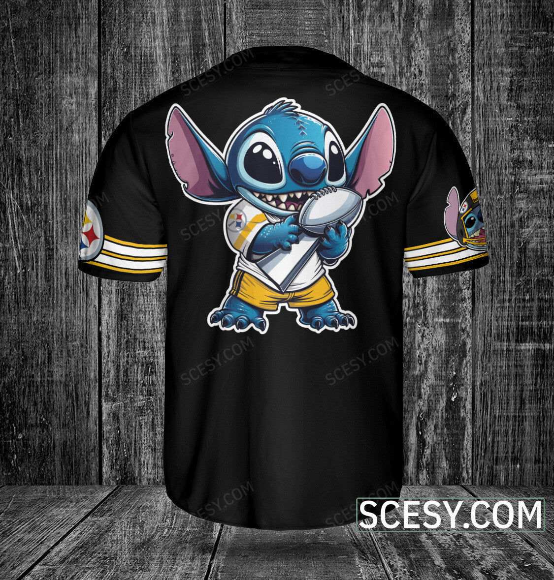 Pittsburgh Steelers Lilo And Stitch Baseball Jersey Black (2)