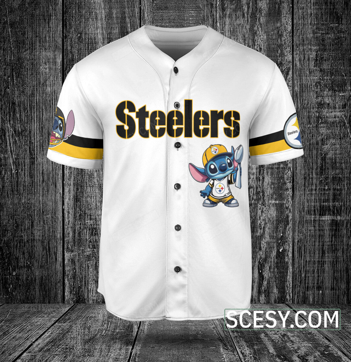 Pittsburgh Steelers Lilo And Stitch Baseball Jersey White (2)