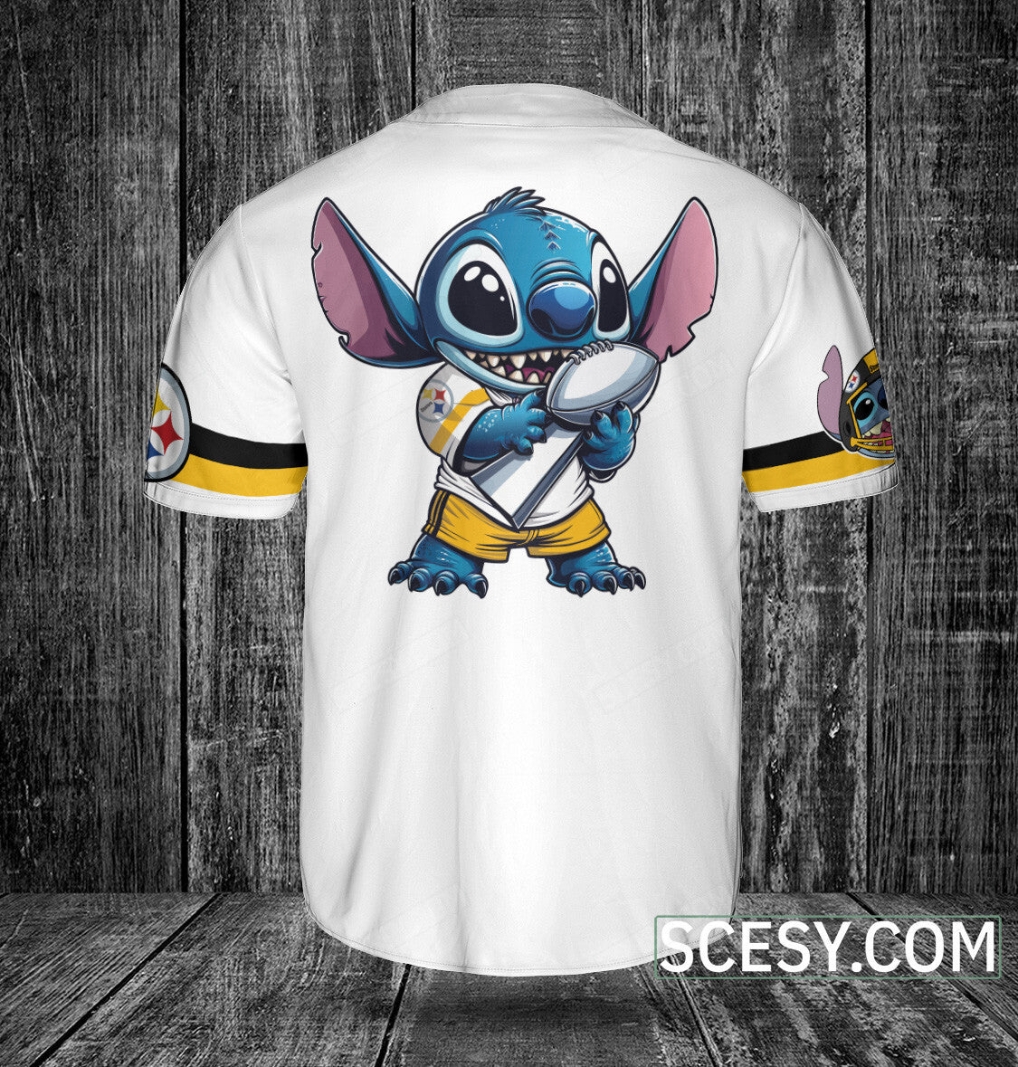 Pittsburgh Steelers Lilo And Stitch Baseball Jersey White (2)