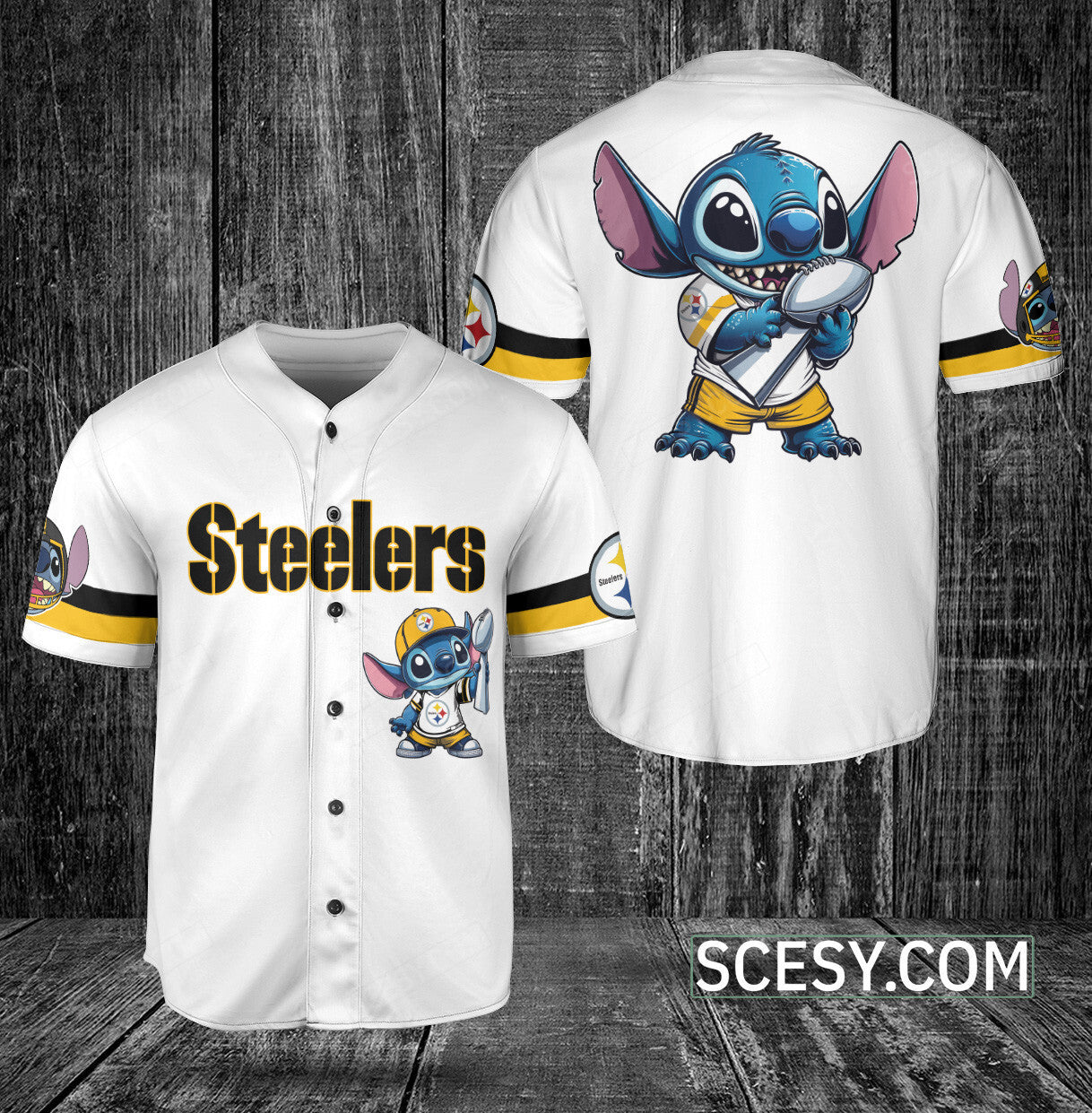 Pittsburgh Steelers Lilo And Stitch Baseball Jersey White (2)