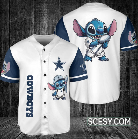 Dallas Cowboys Lilo & Stitch Baseball Jersey White (2)