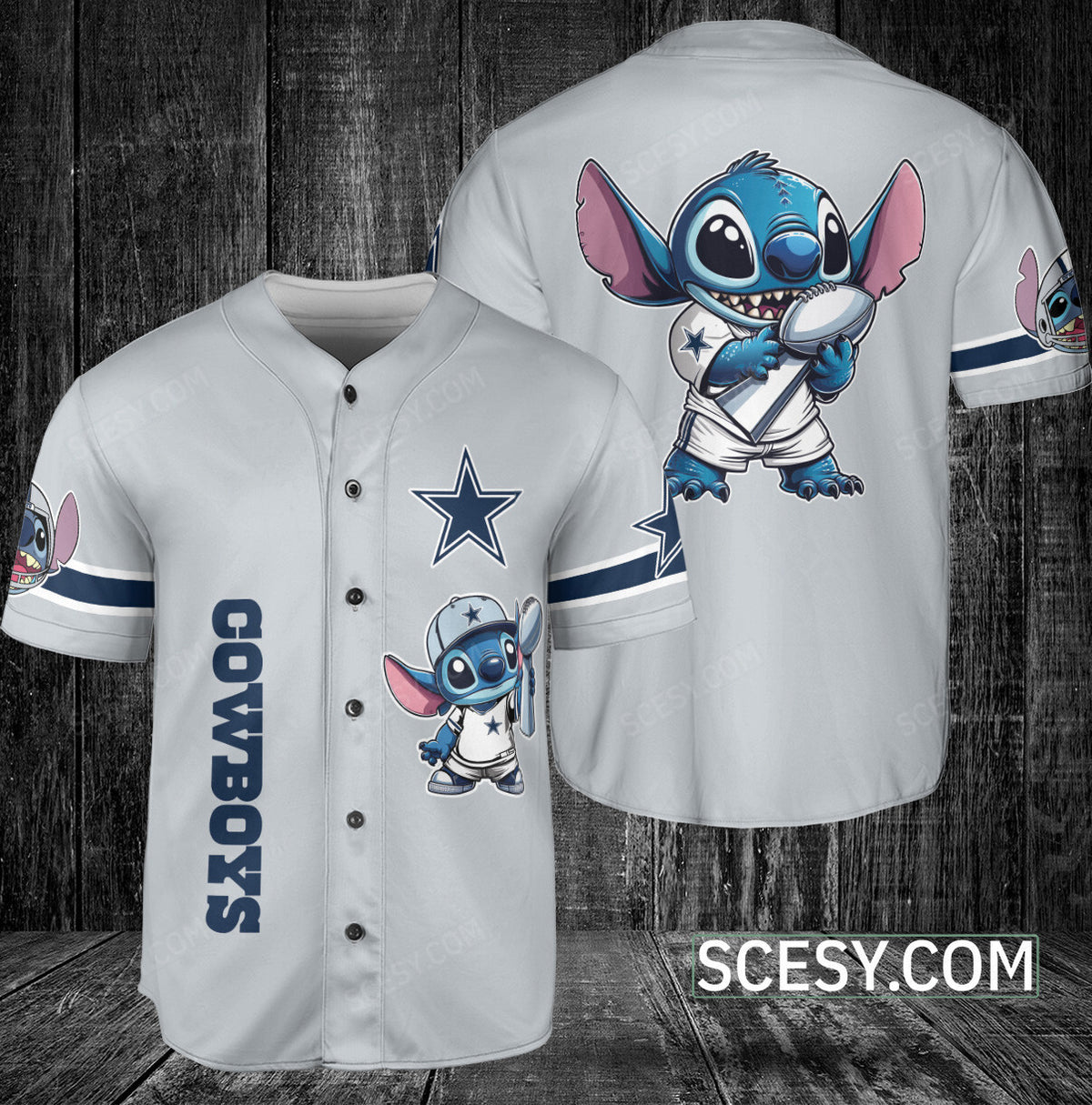 Dallas Cowboys Lilo & Stitch Baseball Jersey Gray (2)