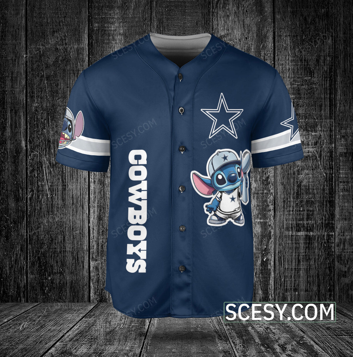 Dallas Cowboys Lilo & Stitch Baseball Jersey Navy (2)