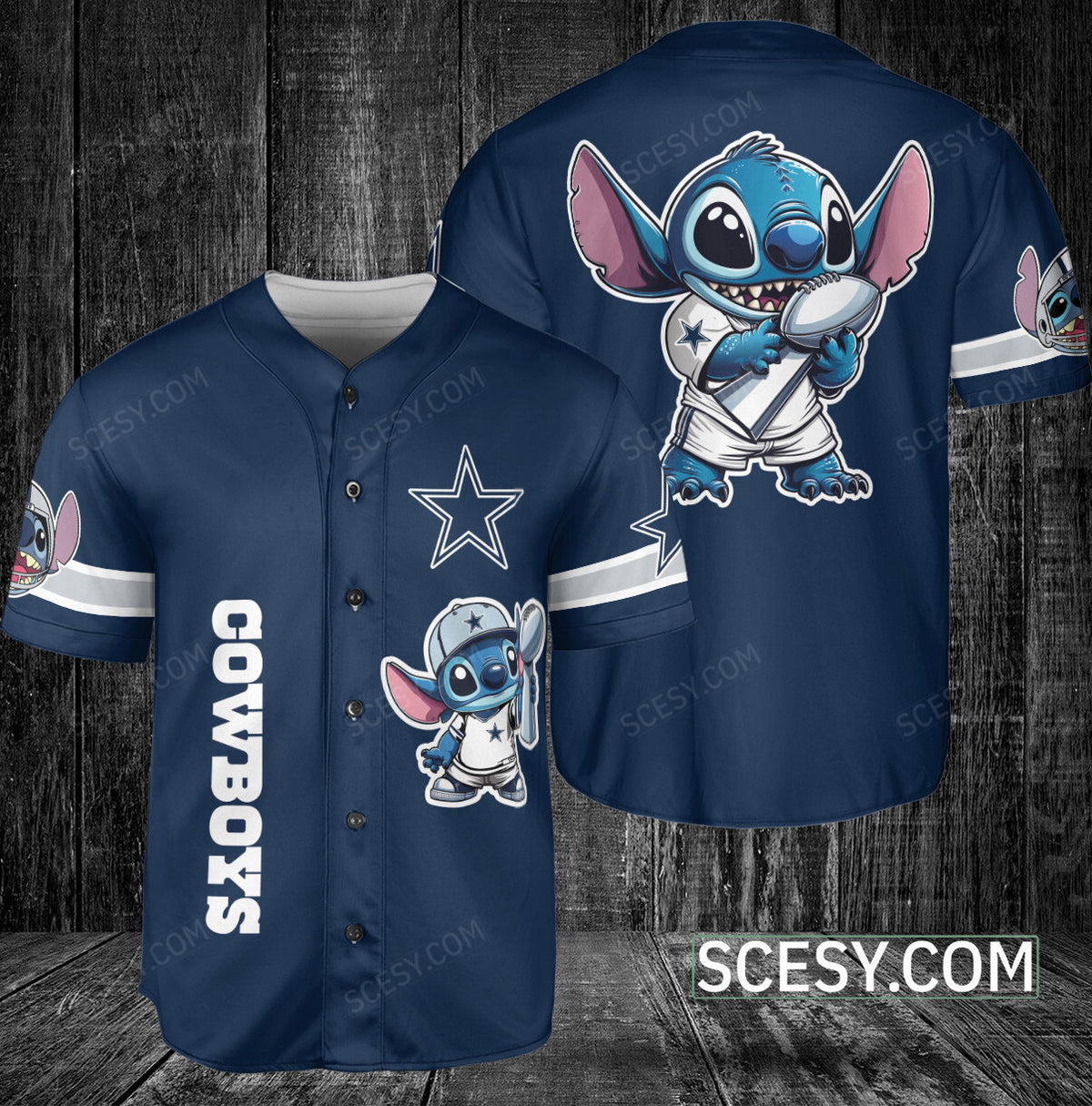 Dallas Cowboys Lilo & Stitch Baseball Jersey Navy (2)
