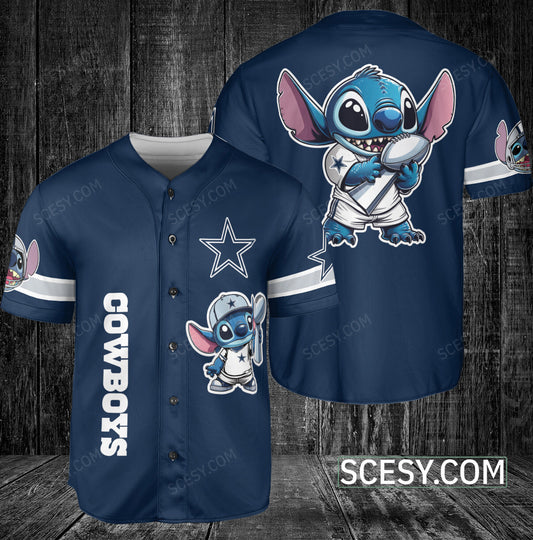 Dallas Cowboys Lilo & Stitch Baseball Jersey Navy (2)