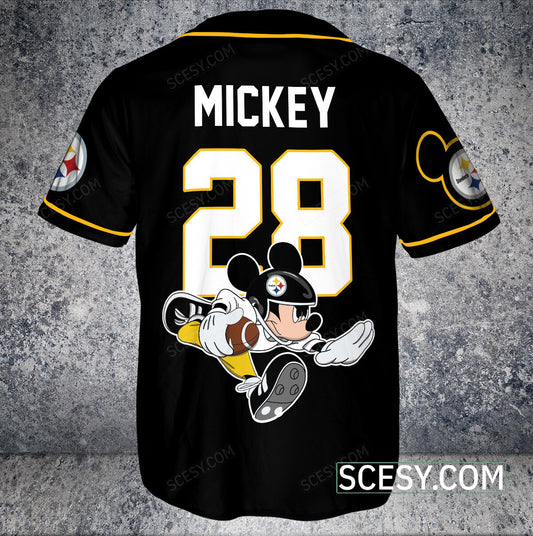 Pittsburgh Steelers Mickey Baseball Jersey Black Pipping