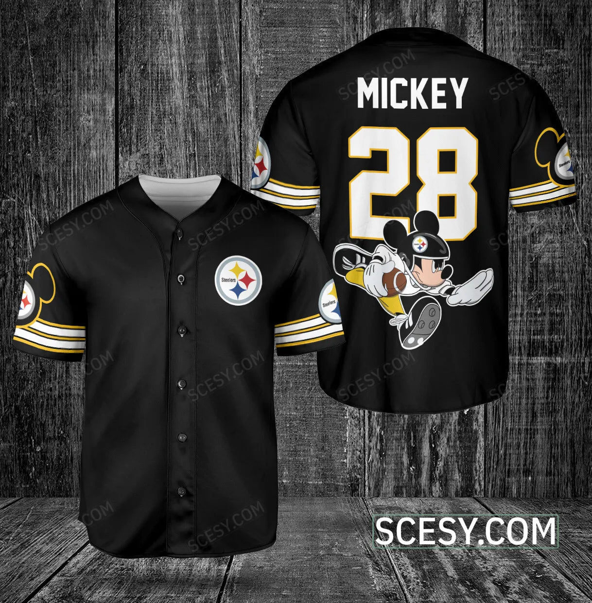 Pittsburgh Steelers Mickey Baseball Jersey Black