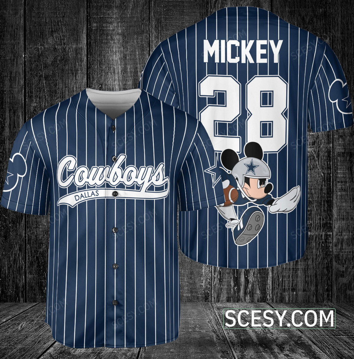 Dallas Cowboys Mickey Baseball Jersey Navy Striped
