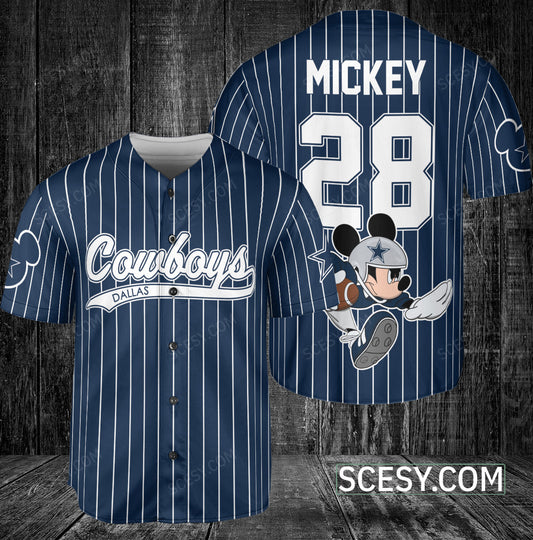 Dallas Cowboys Mickey Baseball Jersey Navy Striped
