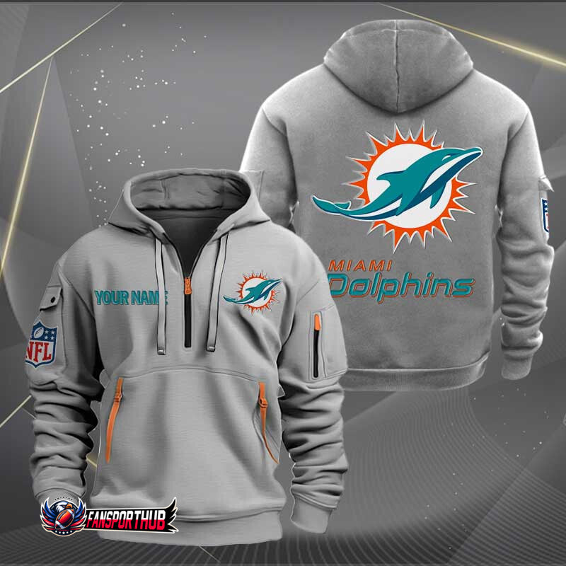 Miami Dolphins New Personalized Quarter Zip Hoodie Limited Edition AZBTQZH000213