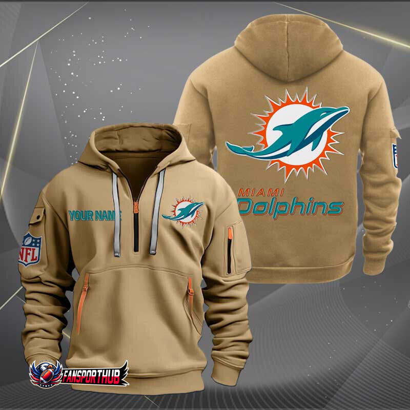Miami Dolphins New Personalized Quarter Zip Hoodie Limited Edition AZBTQZH000213